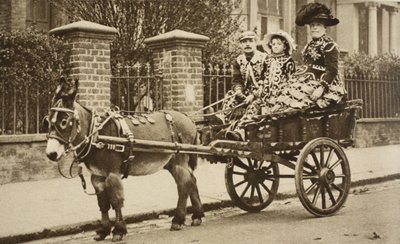 A donkey barrow transports a wealthy costermongers family by English Photographer